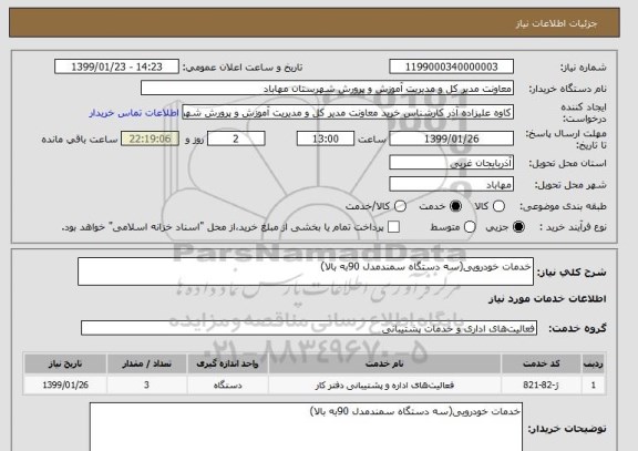 استعلام خدمات خودرویی(سه دستگاه سمندمدل 90به بالا)