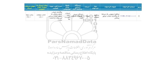 مناقصه واگذاری انتخاب اپراتور پیامکی 