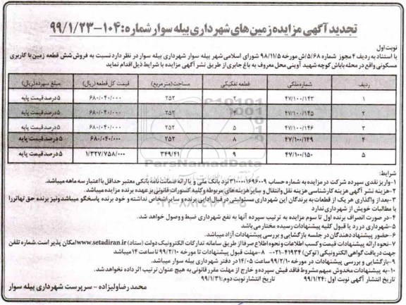 مزایده،مزایده فروش شش قطعه زمین با کاربری مسکونی