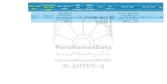 مناقصه عمومی یک مرحله ای خرید قطعات یدکی دستگاه های ایکس ری