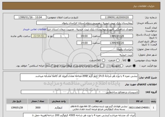 استعلام نبشی نمره 4 با وزن هر شاخه 14.5 کیلو گرم /200 شاخه معادل/ایران کد کاملا مشابه میباشد