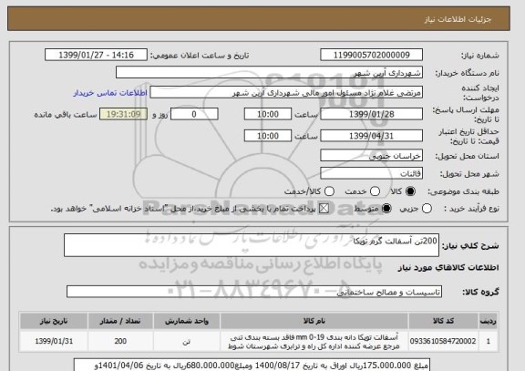 استعلام 200تن آسفالت گرم توپکا 