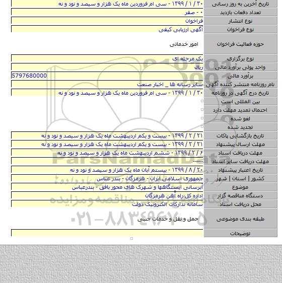 آبرسانی ایستگاهها و شهرک های محور بافق - بندرعباس