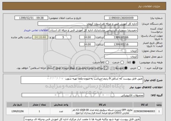 استعلام طبق فایل پیوست که شامل 9 ردیف میباشد به صورت یکجا تهیه شود.