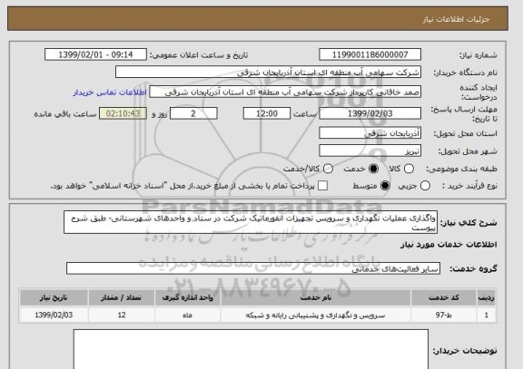 استعلام واگذاری عملیات نگهداری و سرویس تجهیزات انفورماتیک شرکت در ستاد و واحدهای شهرستانی- طبق شرح پیوست