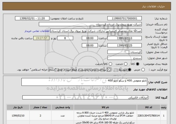 استعلام تابلو عمومی 400 و سکو تابلو 400
