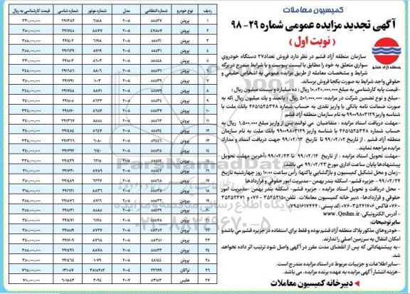 مزایده ،تجدید مزایده فروش تعداد 27 دستگاه خودروی سواری