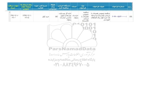 مناقصه, مناقصه خرید کولر برای فضاهای آموزشی