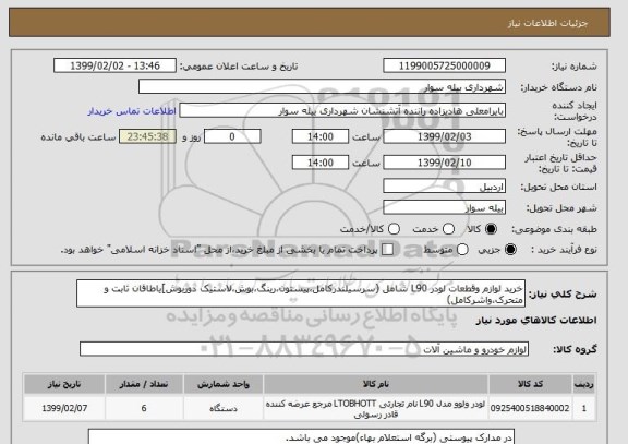 استعلام خرید لوازم وقطعات لودر L90 شامل (سرسیلندرکامل،پیستون،رینگ،بوش،لاستیک دوربوش]یاطاقان ثابت و متحرک،واشرکامل)