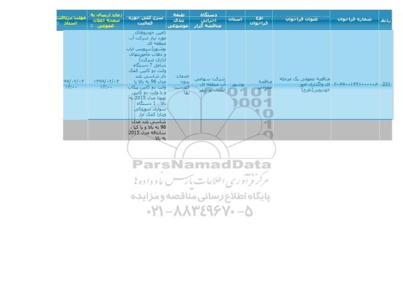 مناقصه ، مناقصه واگذاری امور خودرویی