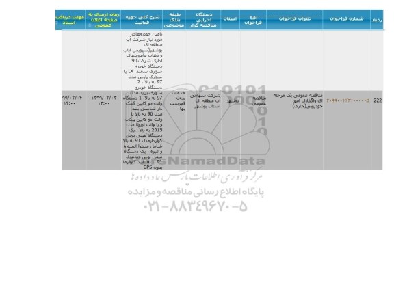 مناقصه ، مناقصه واگذاری امور خودرویی