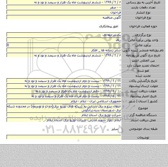 انتقال نیرو و برق رسانی به شبکه های توزیع برق(حداث و توسعه) در محدوده شبکه برق شهرستان بدره،زرانگوش