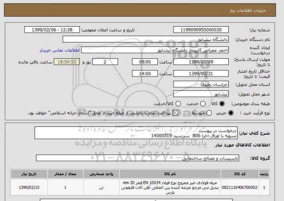 استعلام درخواست در پیوست
تسویه با اوراق اخزا 806  سررسید 14000519