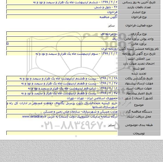 خرید البسه متحدالشکل جهت پرسنل یگانهای حفاظت مستقر در ادارات کل راه و شهرسازی استانها