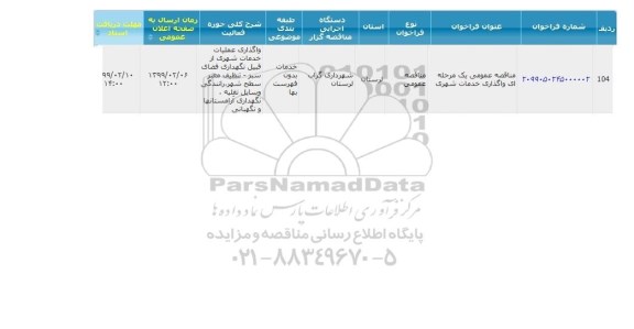 آگهی مناقصه ، مناقصه  واگذاری خدمات شهری