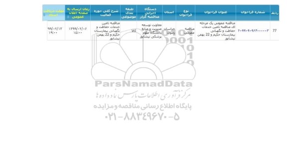 مناقصه خدمات حفاظت و نگهبانی