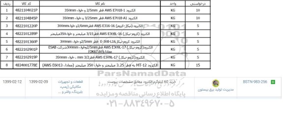 استعلام, استعلام خرید 60 کیلوگرم الکترود 