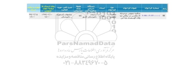 مناقصه واکسن تب برفکی تترا والان گوسفندی