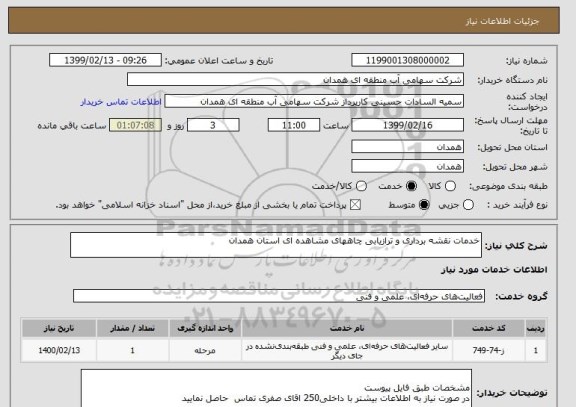 استعلام خدمات نقشه برداری و ترازیابی چاههای مشاهده ای استان همدان