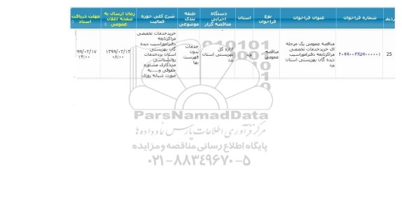 مناقصه، مناقصه خرید خدمات تخصصی مراکز تابعه دفتر امور آسیب دیده گان 