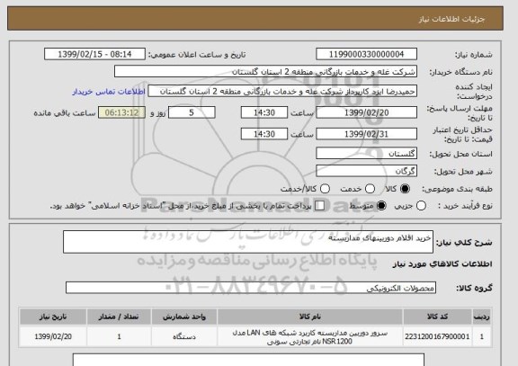 استعلام خرید اقلام دوربینهای مداربسته