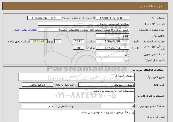 استعلام تجهیزات فیبرنوری