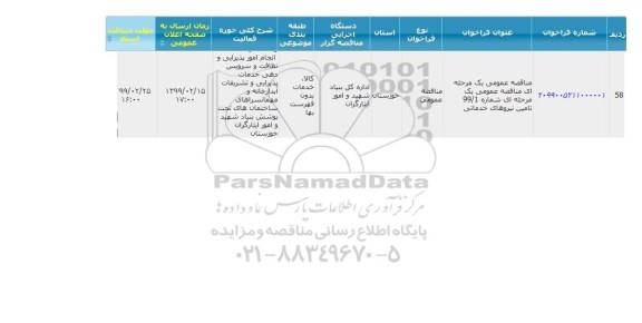 مناقصه, مناقصه عمومی تامین نیروی خدماتی 