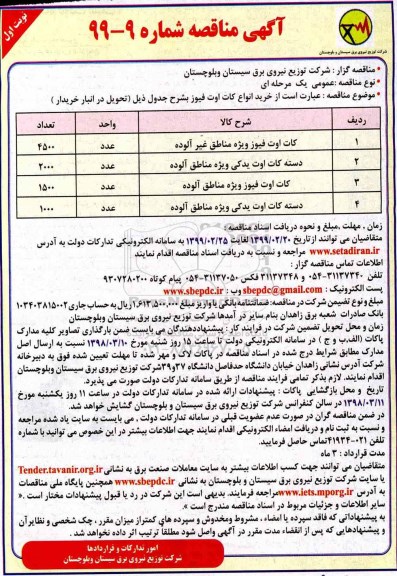 مناقصه,مناقصه  خرید انواع کات اوت فیوز