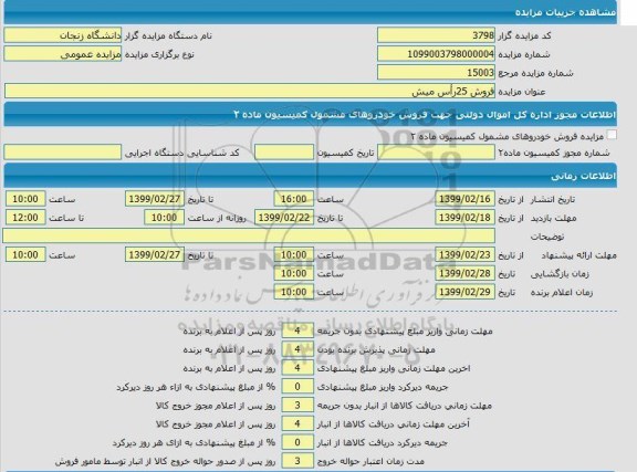 مزایده، مزایده  فروش 25 راس میش