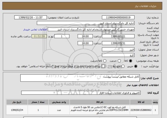 استعلام کابل شبکه مطابق لیست پیوست