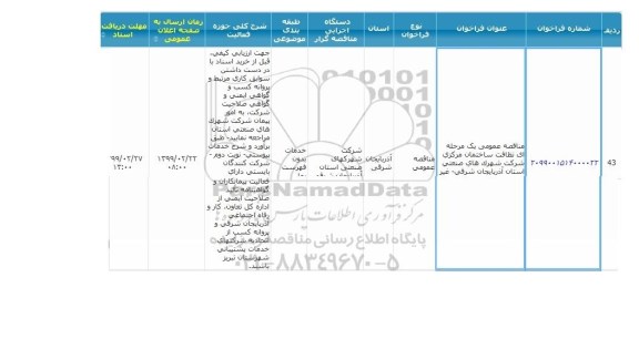 مناقصه نظافت ساختمان مرکزی 