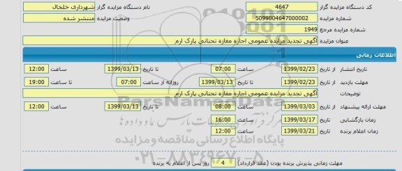 مزایده، مزایده اجاره مغازه 