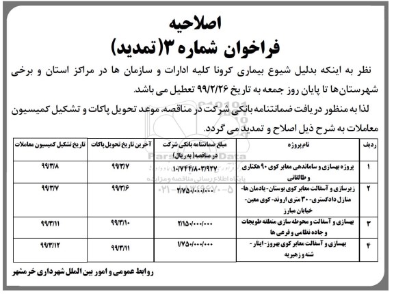 اصلاحیه فراخوان پروژه بهسازی و ساماندهی معابر