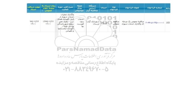 آگهی مناقصه ، مناقصه  واگذاری خدمات شهری