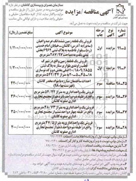 مزایده ، مزایده فروش یک قطعه زمین ششدانگ عرصه و اعیان 