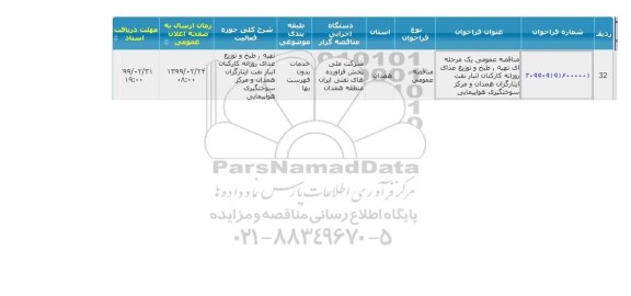 مناقصه تهیه طبح و توزیع  غذای روزانه کارکنان انبار نفت ایثارگران