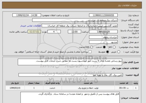 استعلام بروز رسانی نقشه های 5 پست امور اتوماسیون پست ها مطابق شرح خدمات فایل پیوست.