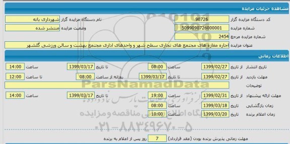 مزایده ، مزایده اجاره مغازه