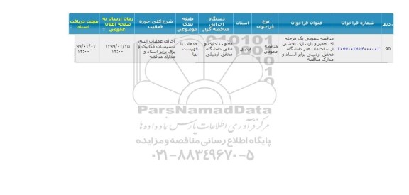 مناقصه تعمیر و بازسازی بخشی از ساختمان