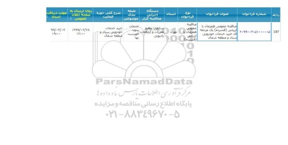 مناقصه، مناقصه خرید خدمات خودرویی ستاد و منطقه شمال