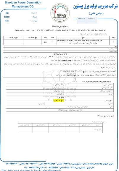 استعلام ، استعلام GLOBE VALVE 