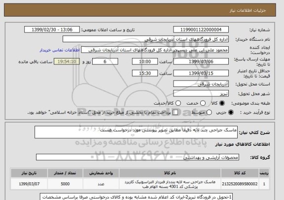 استعلام ماسک جراحی چند لایه دقیقا مطابق تصویر پیوستی مورد درخواست هست