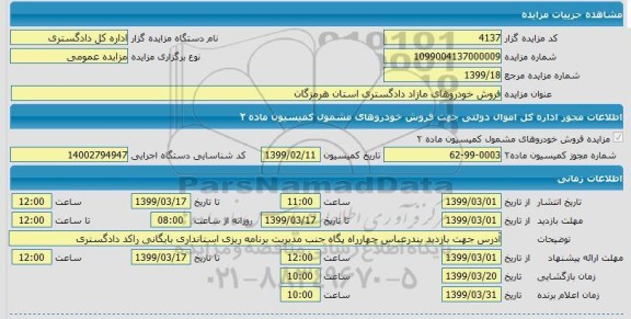  مزایده فروش خودروهای مازاد