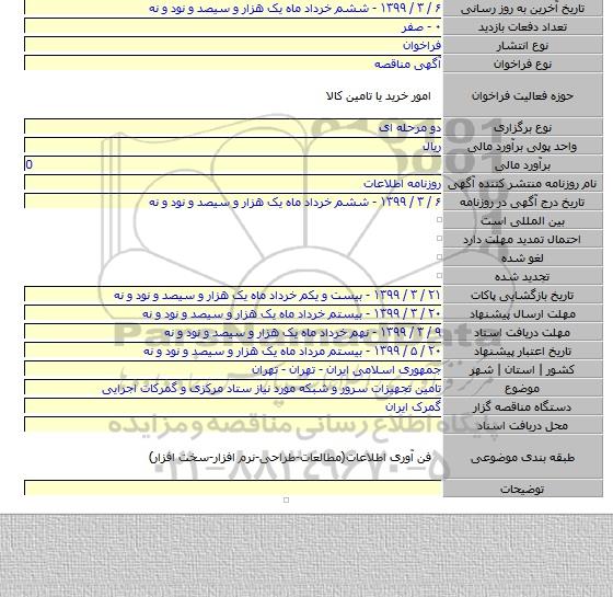 تامین تجهیزات سرور و شبکه مورد نیاز ستاد مرکزی و گمرکات اجرایی