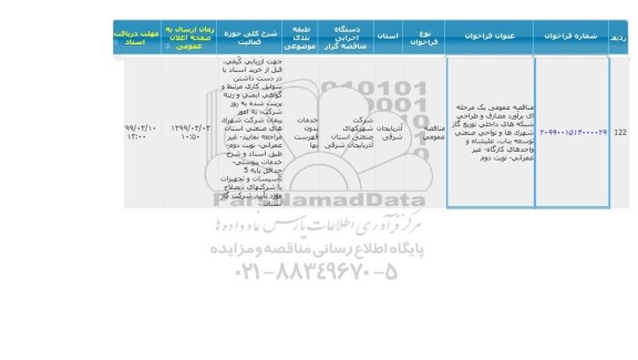 مناقصه برآورد مصارف و طراحی شبکه های داخلی توزیع گاز شهرک ها 