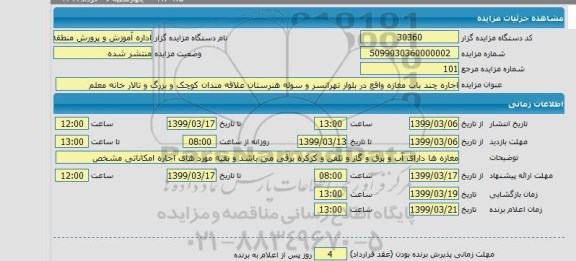 مزایده، مزایده اجاره چند باب مغازه 