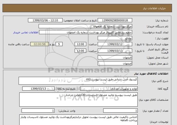 استعلام کپسول آتش نشانی طبق لیست پیوستco2