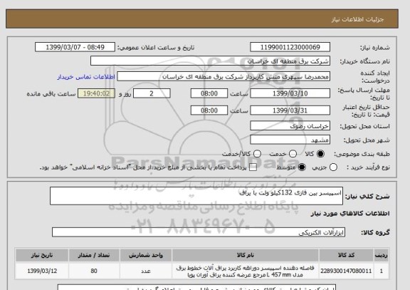 استعلام اسپیسر بین فازی 132کیلو ولت با یراق 