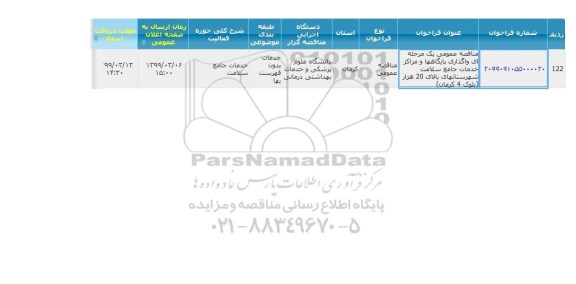 مناقصه، مناقصه واگذاری پایگاهها و مراکز خدمات جامع سلامت