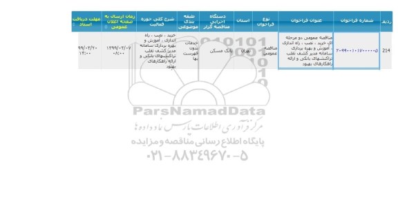 مناقصه, مناقصه خرید، نصب و راه اندازی و بهره برداری سامانه مدیریت کشف تقلب تراکنش های بانکی 